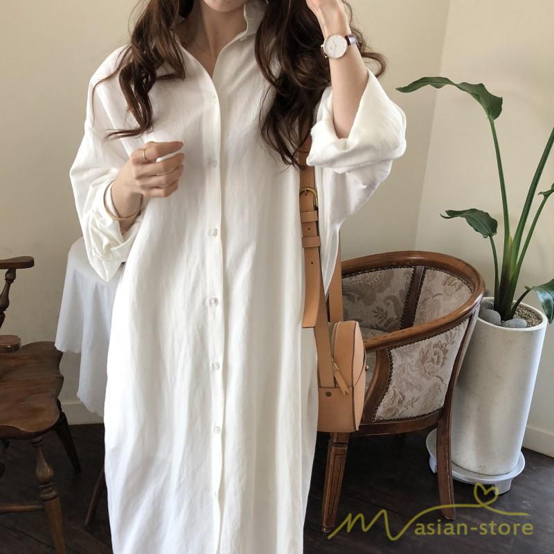 シャツ シャツワンピ ワンピース ロング マキシ丈 シャツ 2WAY カーディガン 前開き 長袖 シャツ ひざ下丈 大きいサイズ無地 体型カバー ワンピース アウター レディース 春 韓国風 カジュア